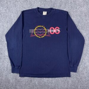 Bodega Long Sleeve Shirt Mens Small Navy Blue Knowledge Is Power Streetwear